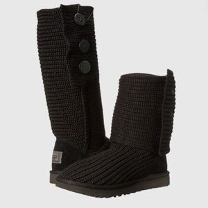 UGG Black Knit Boots with Button Accent
